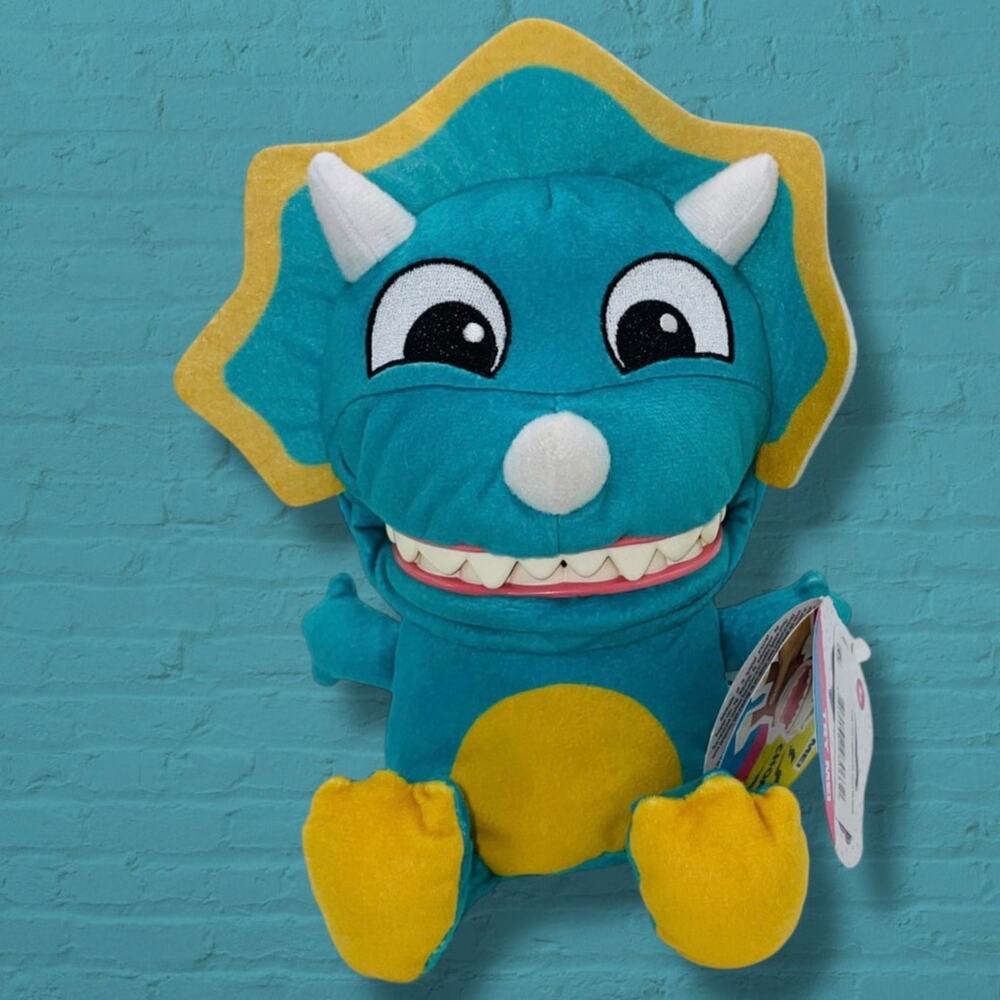 ToyMonster Chatter Chompers Triceratops Plush Chomp Dinosaur Blue Yellow Toy 11"